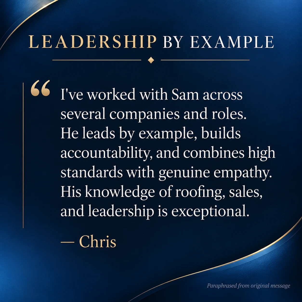 Review card: Leadership by example, from Chris