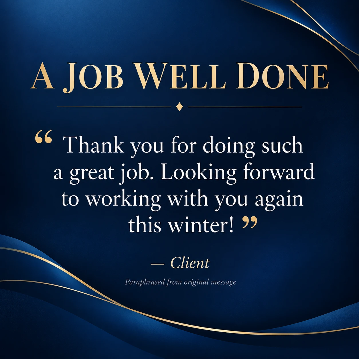 Review card: A job well done, from a client